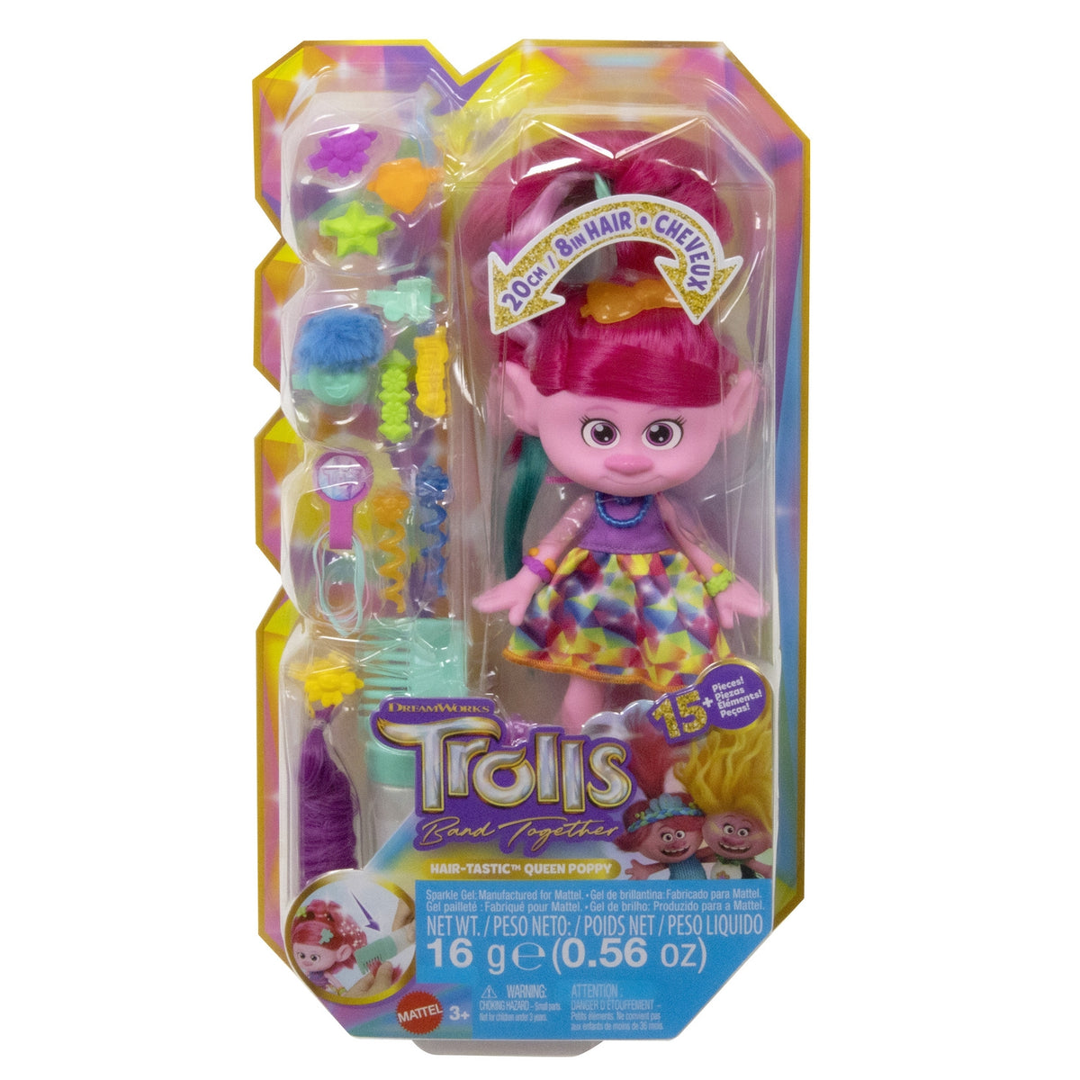 Mattel Poupée Trolls 3 Poppy Cheveux à Paillettes
