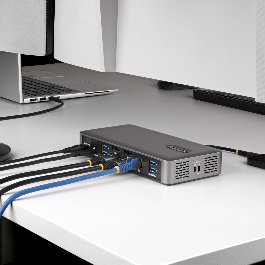 StarTech.com Station d'Accueil USB-C pour Deux Écrans, 4K 60Hz, HDMI ou DisplayPort, Recharge de PC Portable 96W, Gigabi
