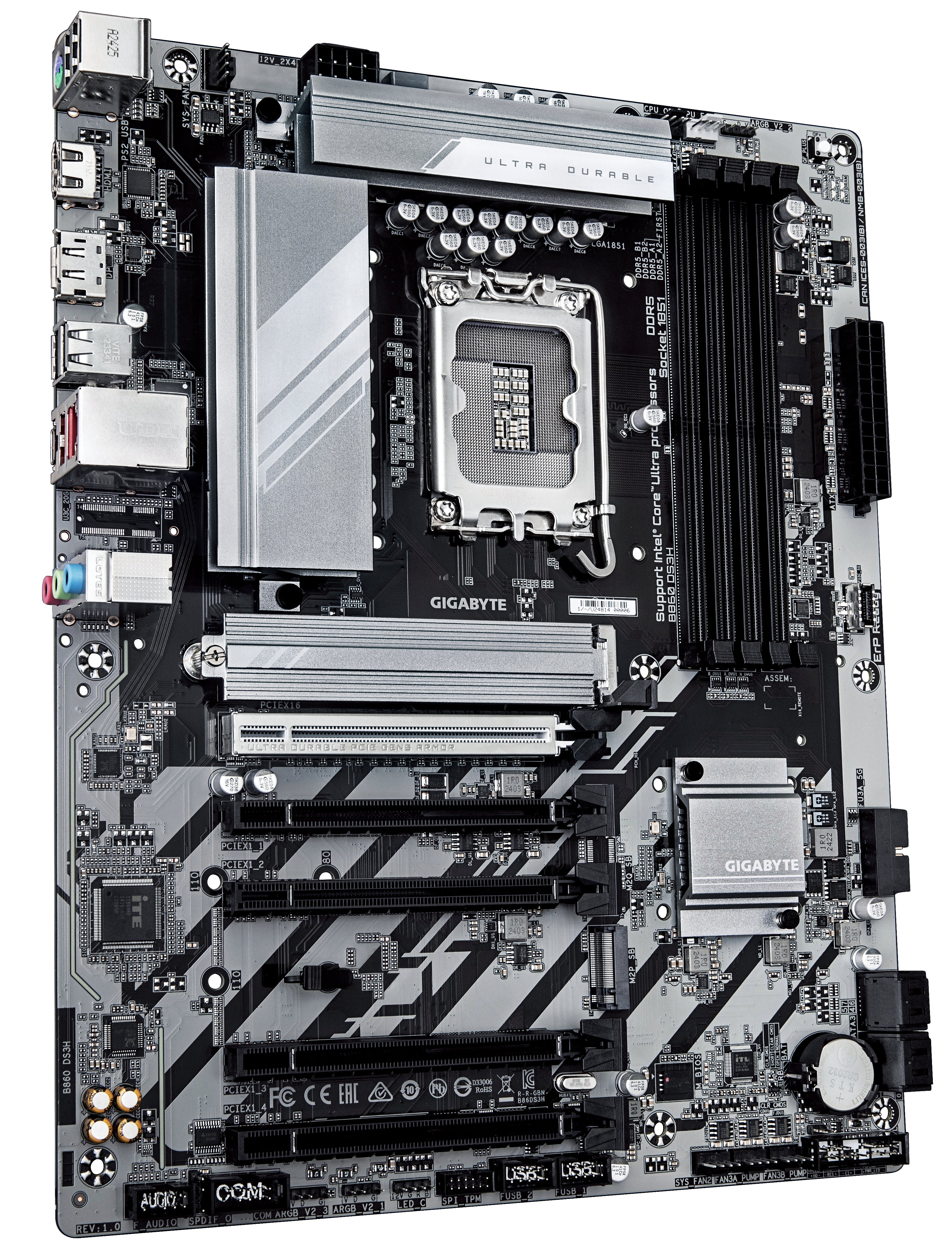 GIGABYTE B860 DS3H Carte mère - Processeurs Intel Core Ultra, VRM 8+1+2+2 phases, jusqu'à 9066MHz DDR5, 1xPCIe 5.0 + 1xPCIe 4.0 M.2, LAN 2,5 GbE, USB 3.2 Gen 2x2