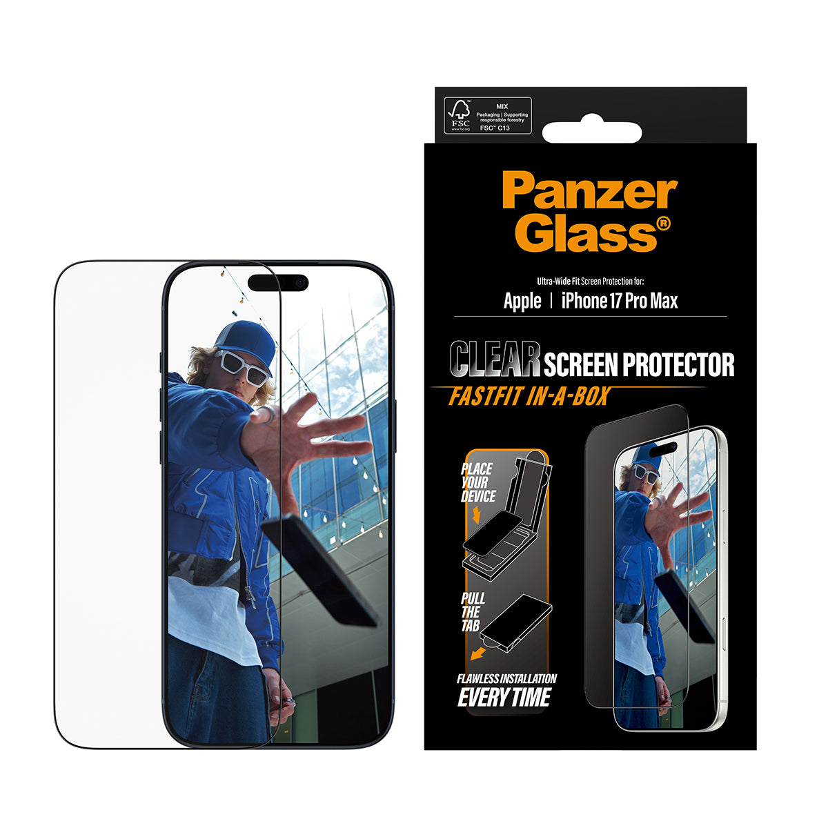 PanzerGlass Protection d'écran pour iPhone 17 Pro Max, Ultra-Wide Fit avec Fastfit, Transparent