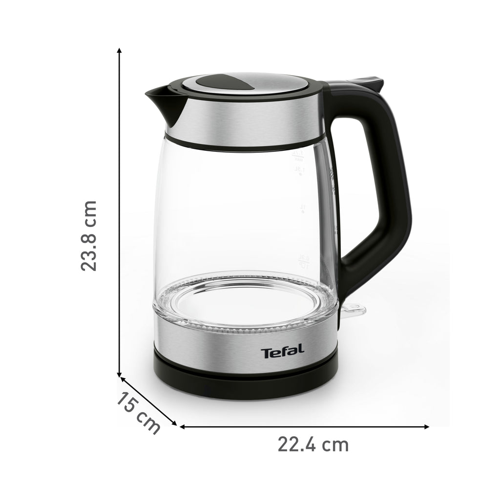 Tefal Glass Kettle KI605830 bouilloire 1,7 L 2200 W Noir, Argent, Transparent