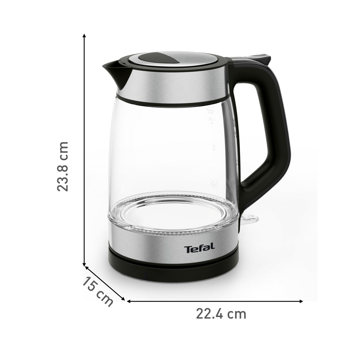 Tefal Glass Kettle KI605830 bouilloire 1,7 L 2200 W Noir, Argent, Transparent