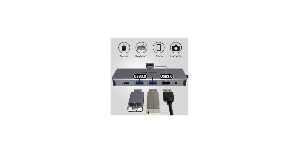 Acer 12-in-1 Type-C Dongle Avec fil USB 3.2 Gen 1 (3.1 Gen 1) Type-C Argent
