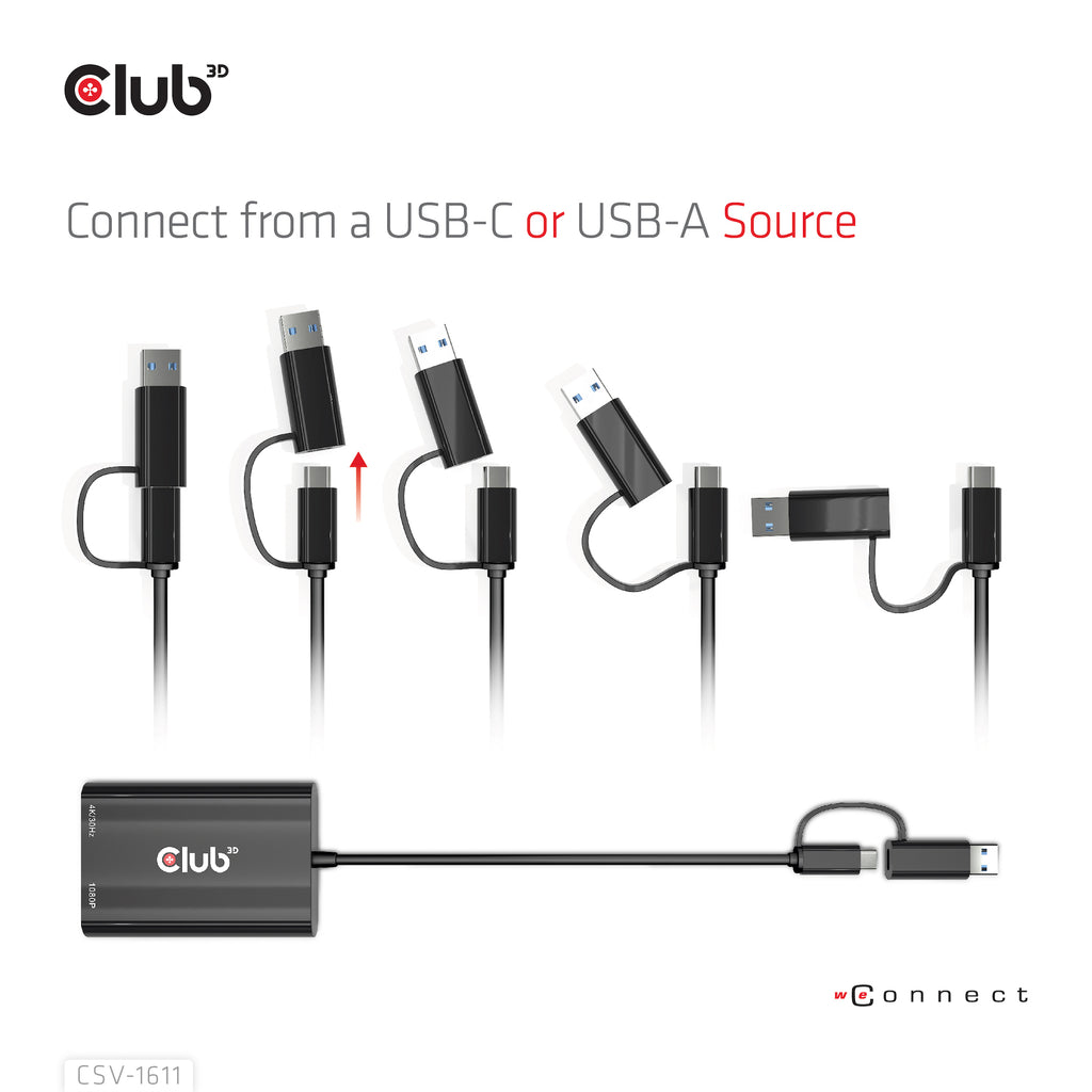 CLUB3D CSV-1611 Adaptateur Graphique USB 4K 3840 x 2160 pixels, Noir