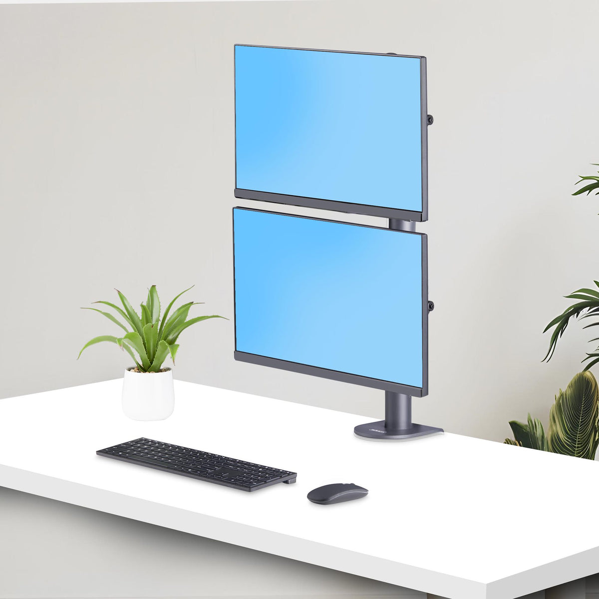 StarTech.com Support de Bureau pour 2 Moniteurs Empilés Verticalement jusqu'à 49", Capacité 32kg, Pince en C, VESA