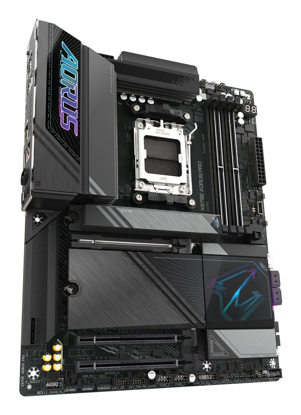 GIGABYTE X870E AORUS PRO Carte Mère - Prend en charge les processeurs AMD Ryzen 9000, 16+2+2 phases VRM numérique, jusqu'à 8000MHz DDR5 (OC), 3xPCIe 5.0 + 1xPCIe 4.0, Wi-Fi 7, LAN 2.5GbE, USB 4