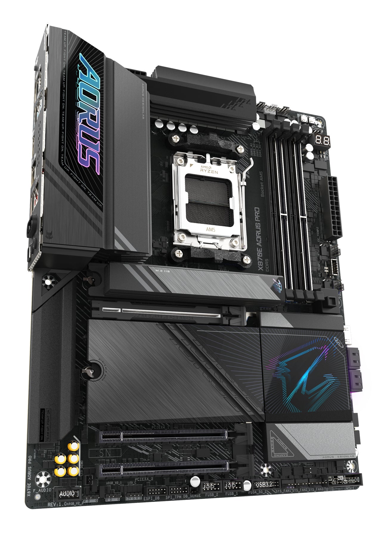 GIGABYTE X870E AORUS PRO Carte Mère - Prend en charge les processeurs AMD Ryzen 9000, 16+2+2 phases VRM numérique, jusqu'à 8000MHz DDR5 (OC), 3xPCIe 5.0 + 1xPCIe 4.0, Wi-Fi 7, LAN 2.5GbE, USB 4