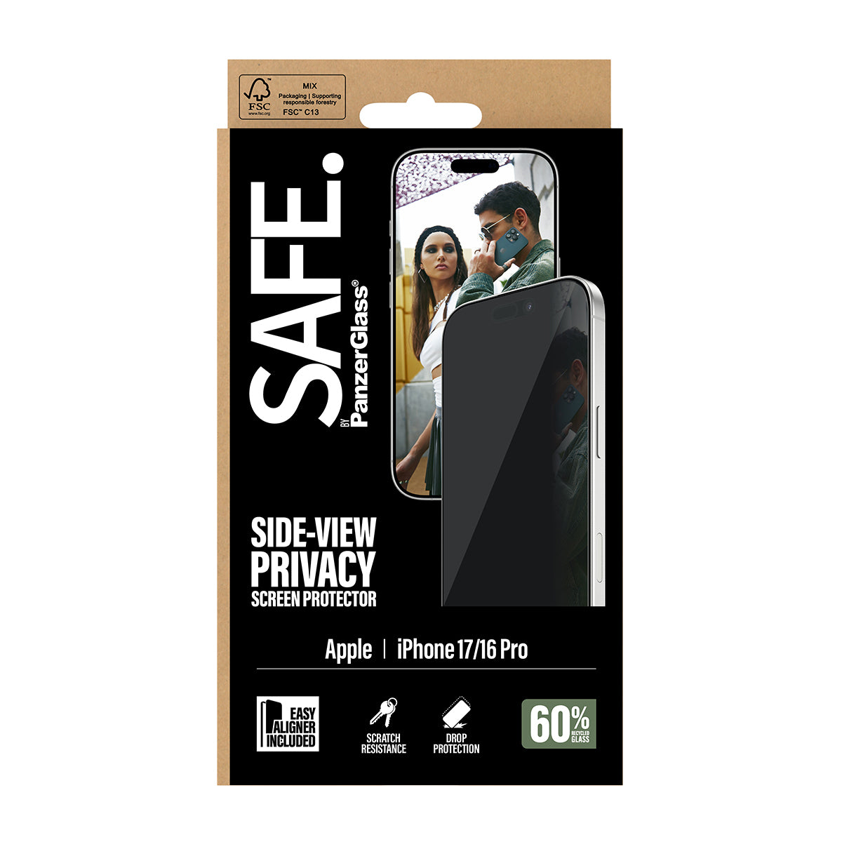 PanzerGlass SAFE. by ® 2-Way Privacy Screen Protector iPhone 17 | iPhone 16 Pro | Ultra-Wide Fit w. EasyAligner Protection d'écran transparent Apple 1 pièce(s)