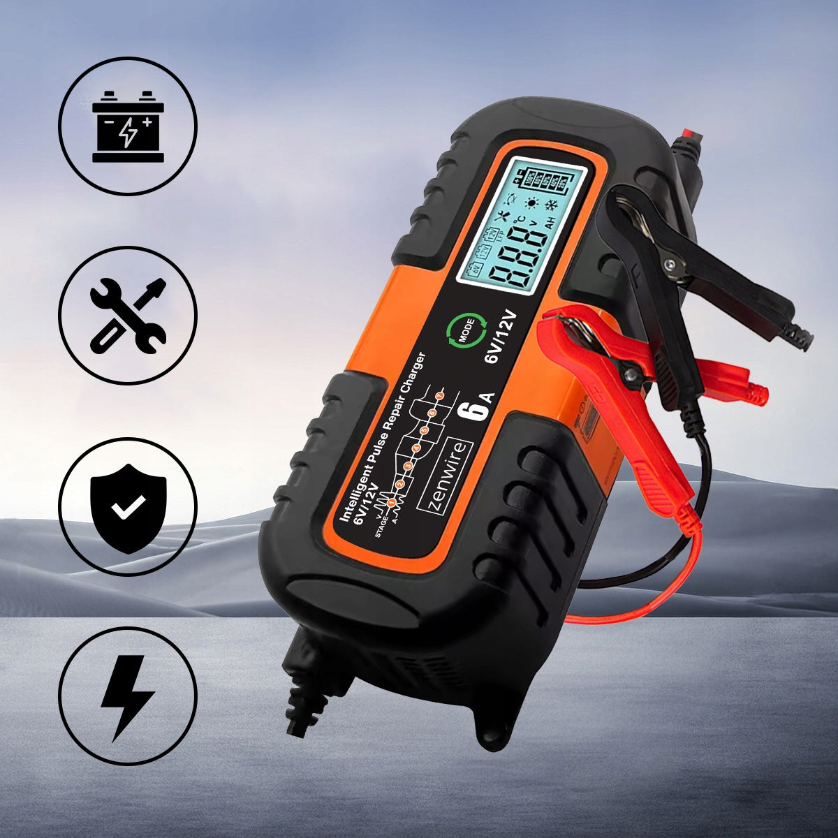Chargeur-redresseur de batterie de voiture avec fonction de réparation AGM 6 V / 12 V Zenwire JMD-6S