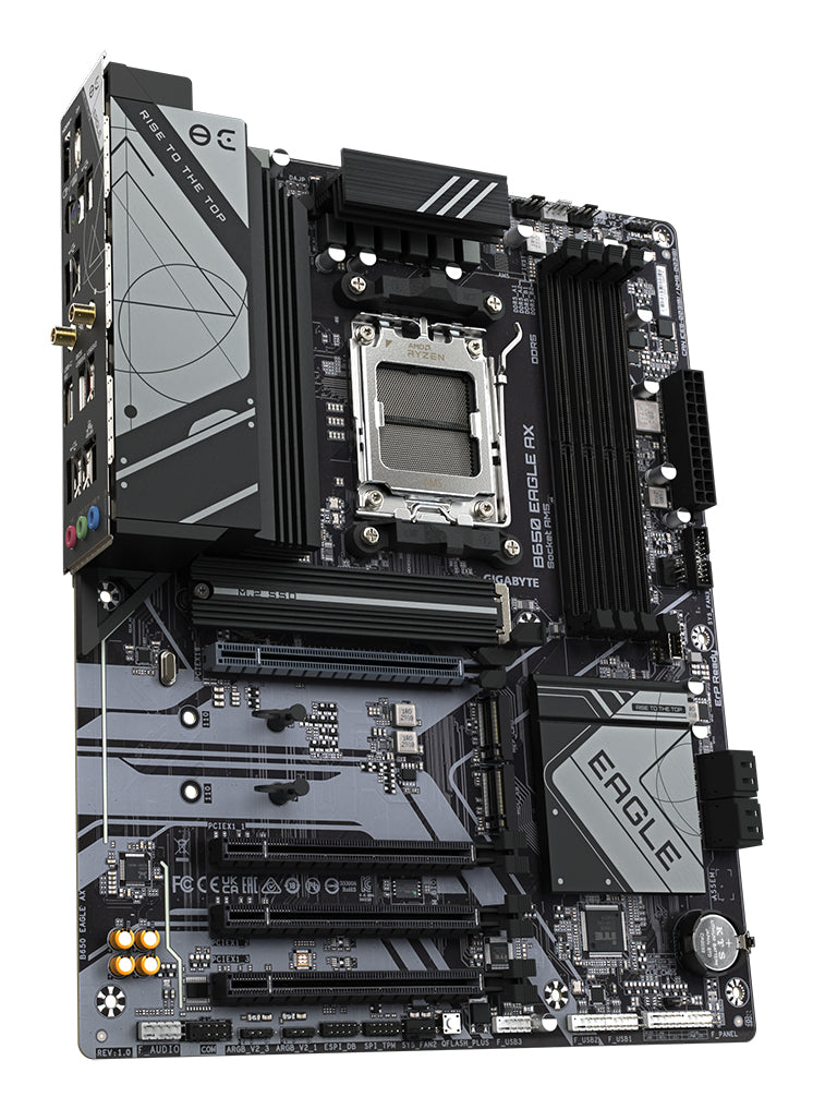 GIGABYTE B650 EAGLE AX Carte mère - AMD Ryzen série 9000, VRM 12+2+2 phases, jusqu'à 7600 MHz DDR5 (OC), 1xPCIe 5.0 + 2xPCIe 4.0 M.2, LAN GbE, WIFI 6E, USB 3.2 Gen 2