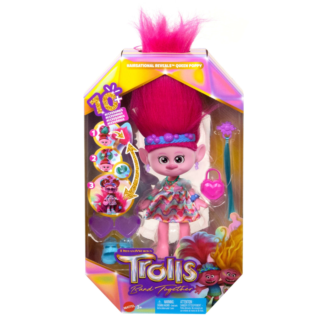 Mattel Poupée Troll 3 Poppy Surprises 2 en 1 Hair Pops