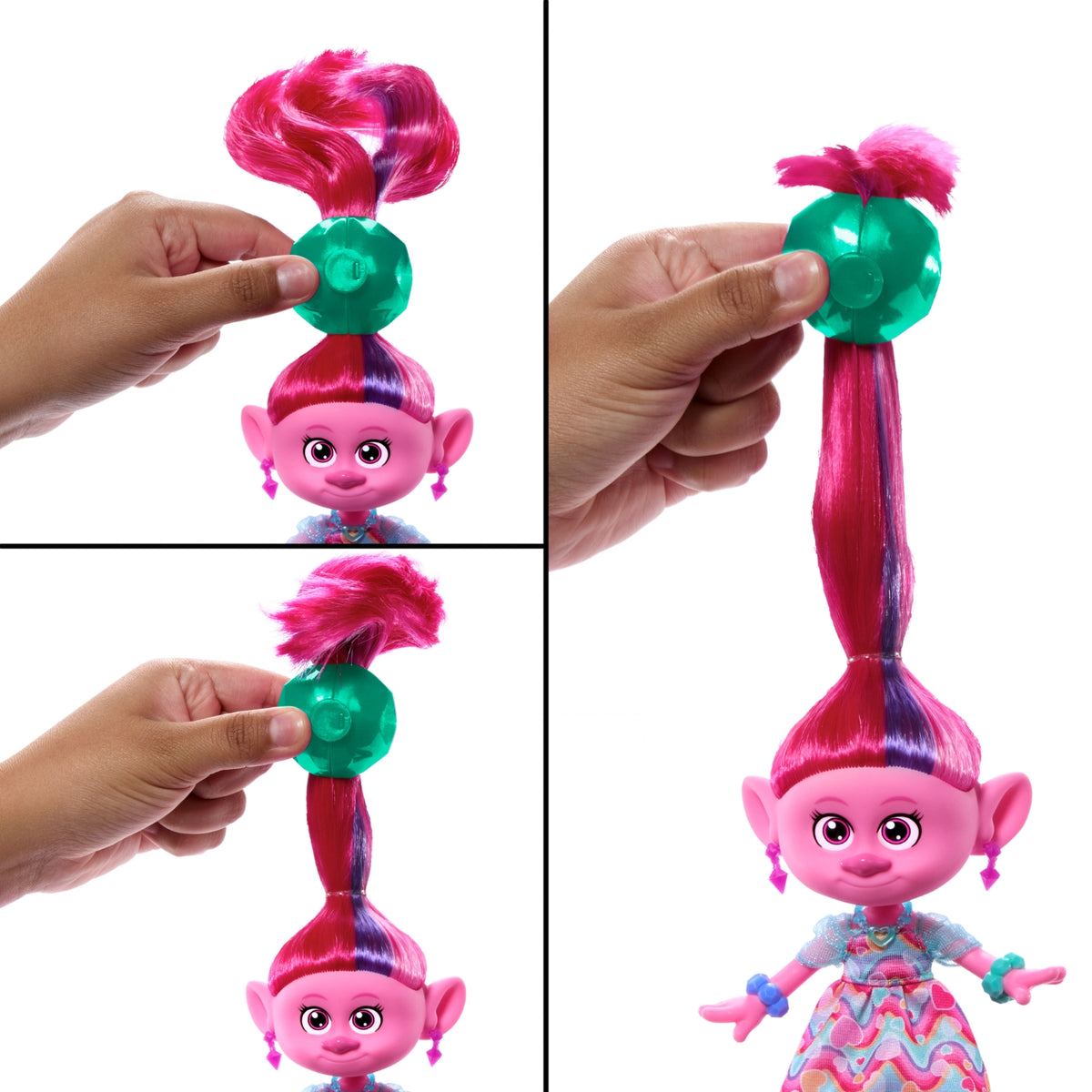 Mattel Poupée Troll 3 Poppy Surprises 2 en 1 Hair Pops