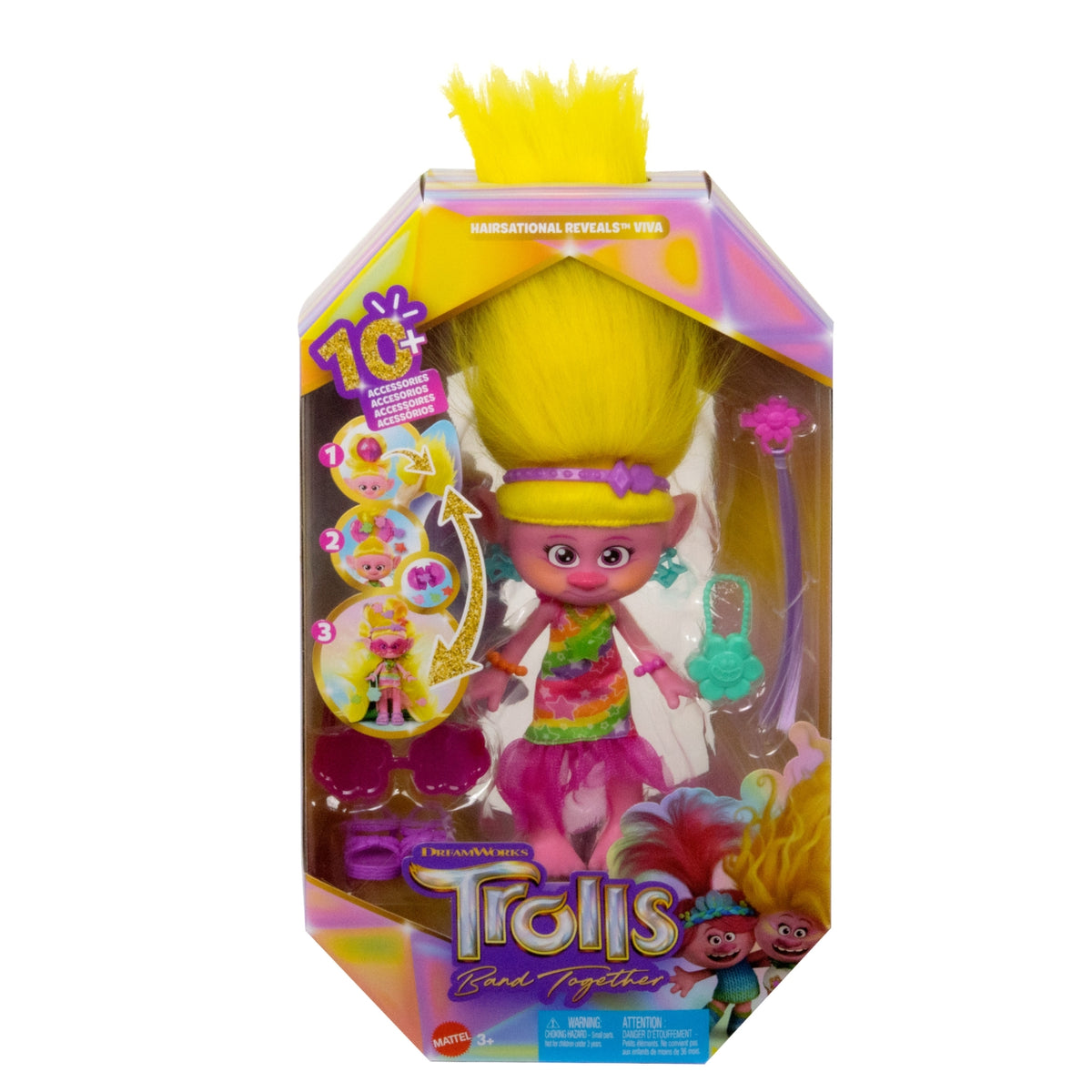 Mattel Poupée Trolls 3 Viva surprise 2 en 1