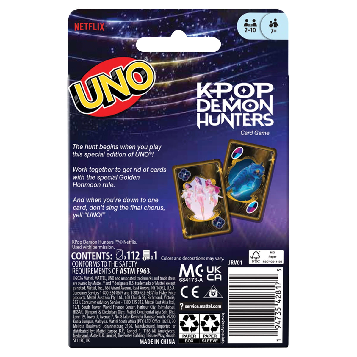 Mattel Uno KPop Demon Hunters