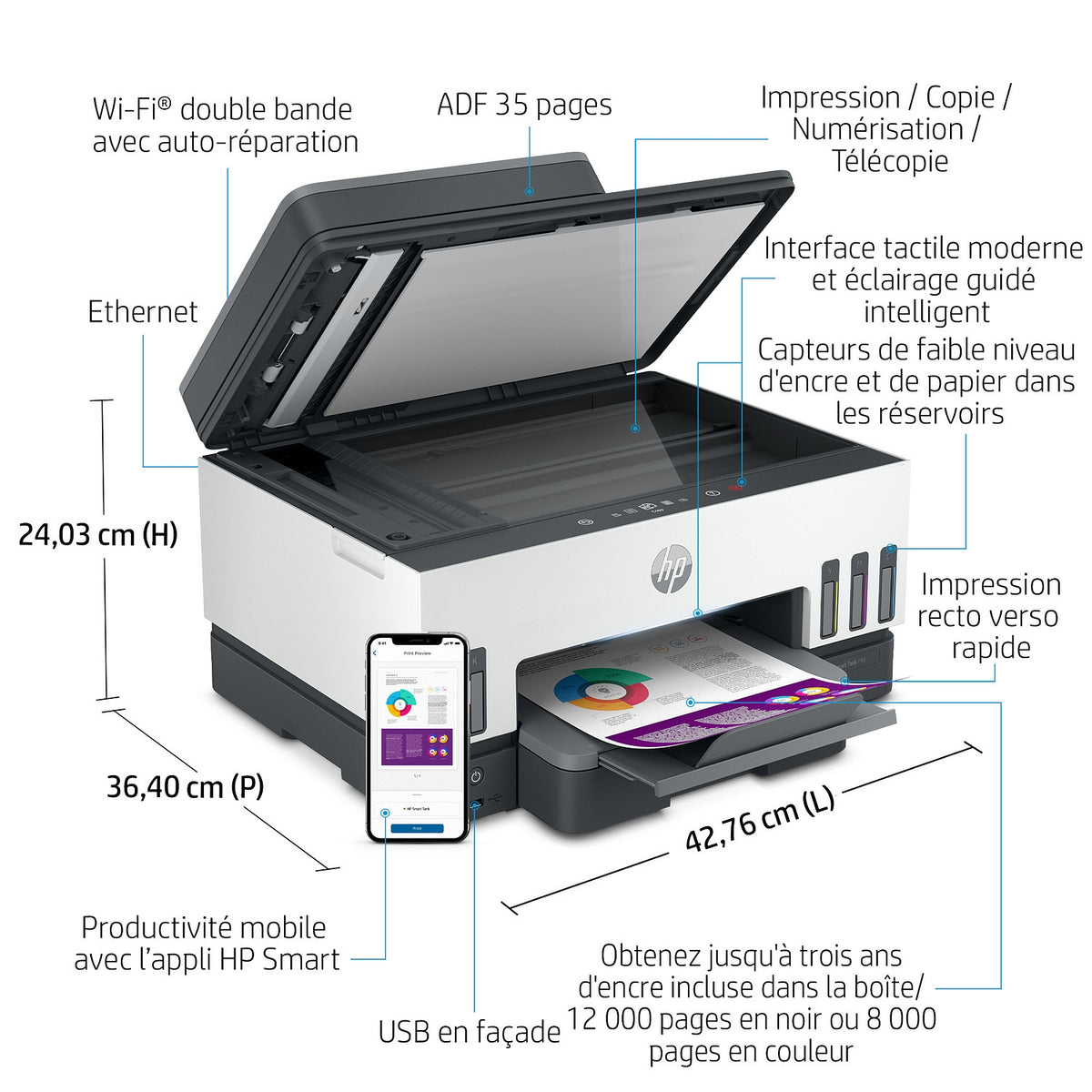 HP Imprimante multifonctions jet d'encre Smart Tank 7605