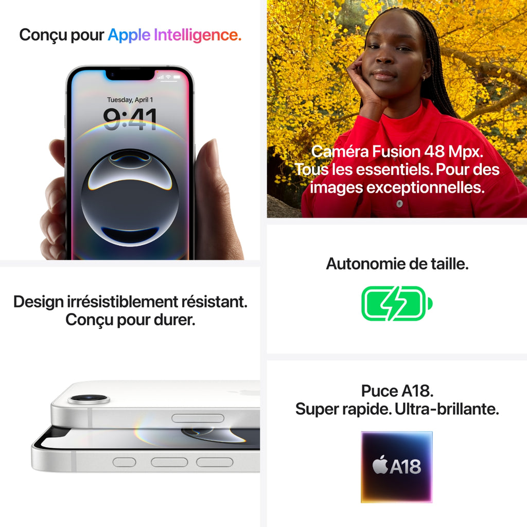 Apple iPhone 16e 128 Go Noir (MD1Q4F/A)