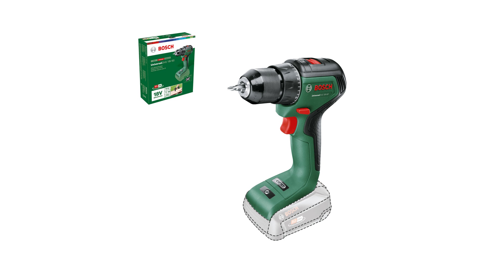 Bosch Bosch Universal Drill 18V-60 1900 tr/min Sans clé 1,3 kg Noir, Vert