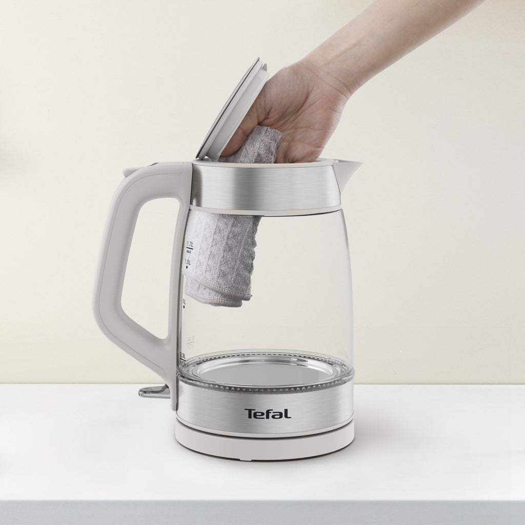 Tefal Glass Kettle KI605B30 bouilloire 1,7 L 2200 W Gris, Argent, Transparent
