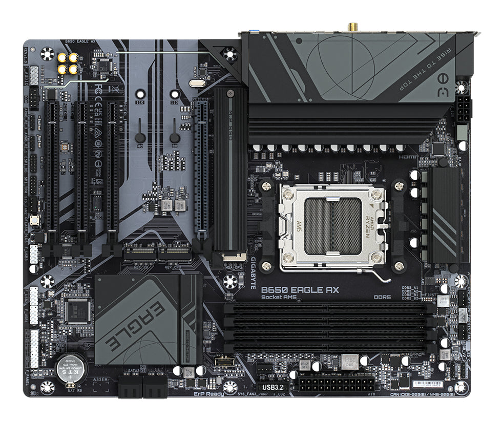GIGABYTE B650 EAGLE AX Carte mère - AMD Ryzen série 9000, VRM 12+2+2 phases, jusqu'à 7600 MHz DDR5 (OC), 1xPCIe 5.0 + 2xPCIe 4.0 M.2, LAN GbE, WIFI 6E, USB 3.2 Gen 2