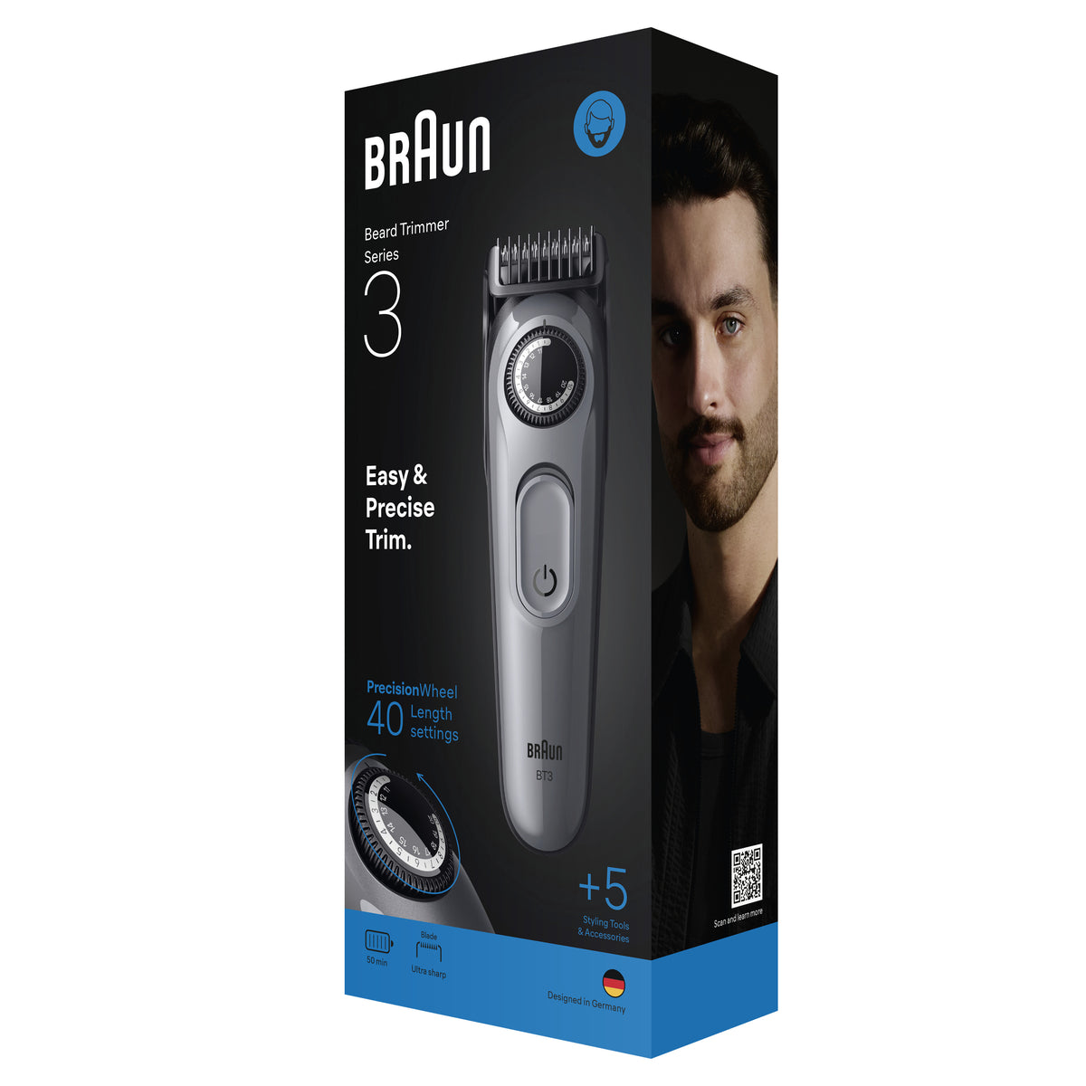 Braun BeardTrimmer 3 80789789 Tondeuse à Barbe AC/Batterie, Noir