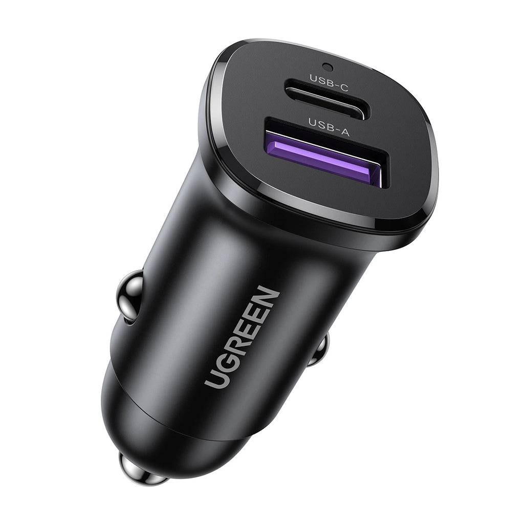 Ugreen Ladowarka samochodowa EC305 USB-C + USB, 30W (czarna) Smartphone, Tablette Noir Allume-cigare Auto
