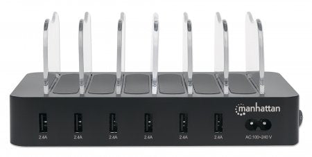 Manhattan Station de Charge USB-A 6 Ports, Smart IC 2.4A, Indicateurs LED, Noir
