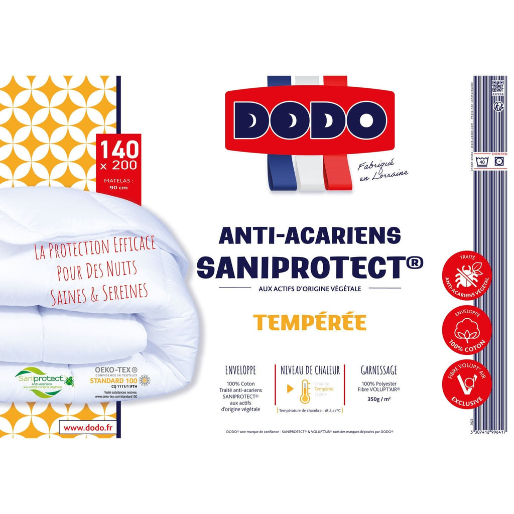 DODO Couette Tempérée Anti-acarien 140x200cm Saniprotect