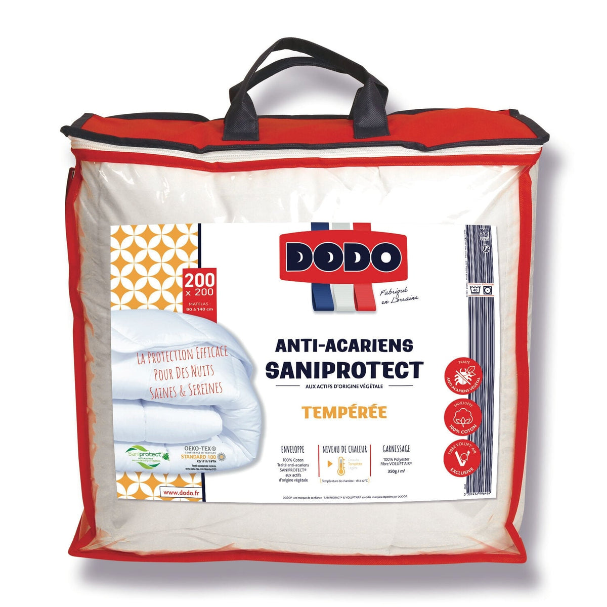 DODO Couette Tempérée Anti-acarien 200x200cm Saniprotect