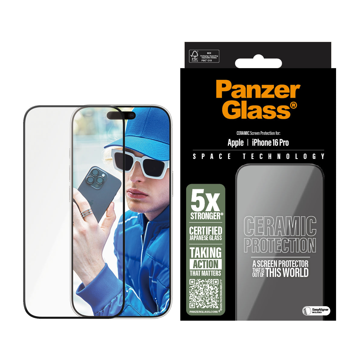 PanzerGlass ® Ceramic Screen Protector iPhone 16 Pro | Ultra-Wide Fit w. EasyAligner Protection d'écran transparent Apple 1 pièce(s)