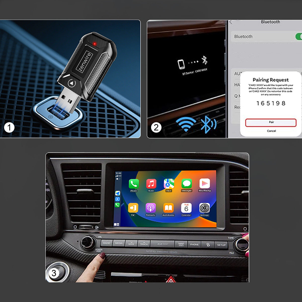 Mini-adaptateur CarPlay/Android Auto sans fil CarLink Audio USB/USB-C 10 m Zenwire M30
