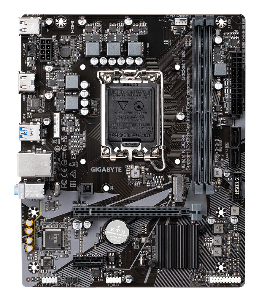 GIGABYTE H610M K DDR4 Carte mère - Compatible avec processeurs Intel Core 14th Gen CPUs, 3+1+1 Phases Hybrid Power Design, up to 3200MHz DDR4, 1xPCIe 3.0 M.2, GbE LAN, USB 3.2 Gen 1