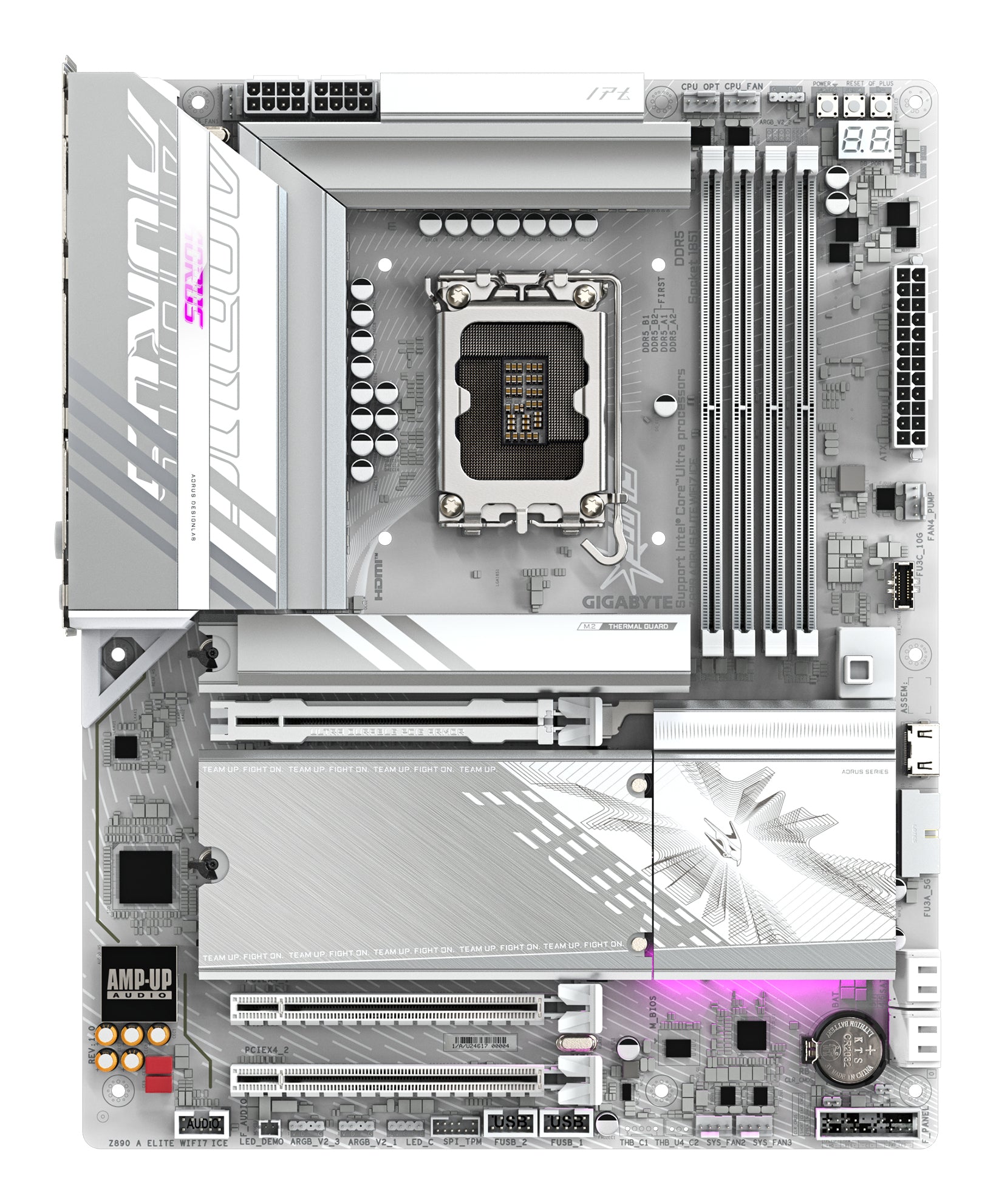 GIGABYTE Carte mère Z890 AORUS ELITE WIFI7 ICE - Prend en charge les processeurs Intel Core Ultra (Série 2), VRM à 16+1+2 phases, jusqu'à 8800MHz DDR5 (OC), 1xPCIe 5.0 + 3xPCIe 4.0, Wi-Fi 7, LAN 2.5GbE, Thunderbolt 4