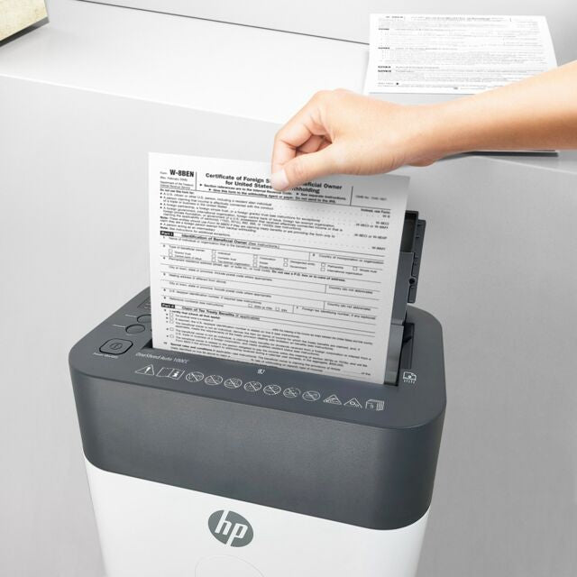 HP OneShred Auto 100CC destructeur de papier Destruction croisée 68 dB 22 cm Blanc