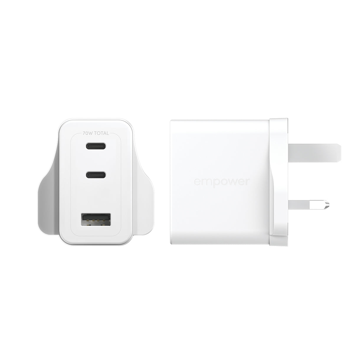 PanzerGlass empower™ by ® Turbo 70W Charger incl. 2 x USB-C + USB-A | UK Plug | Silver White Blanc