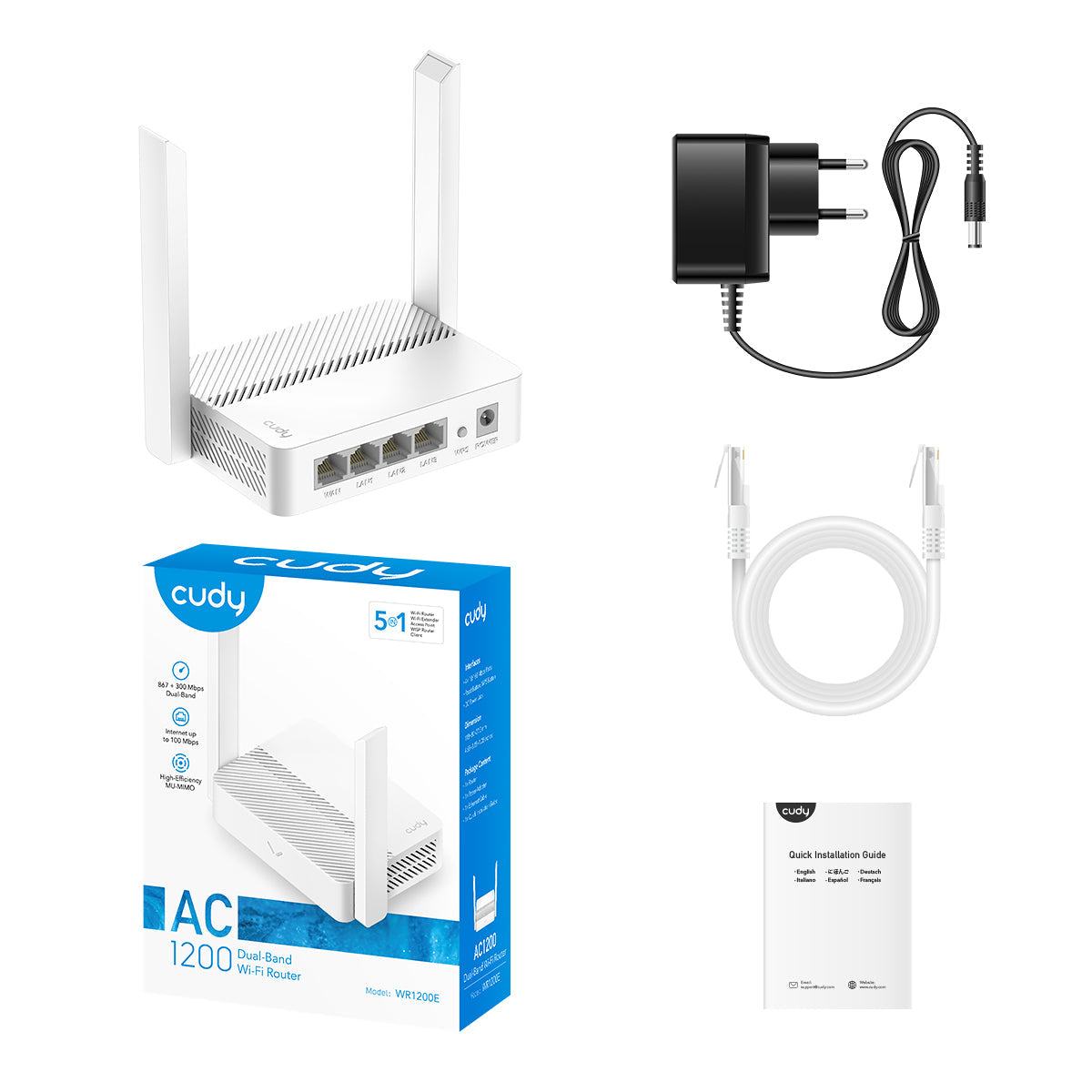 Cudy WR1200E routeur sans fil Fast Ethernet Bi-bande (2,4 GHz / 5 GHz) Blanc