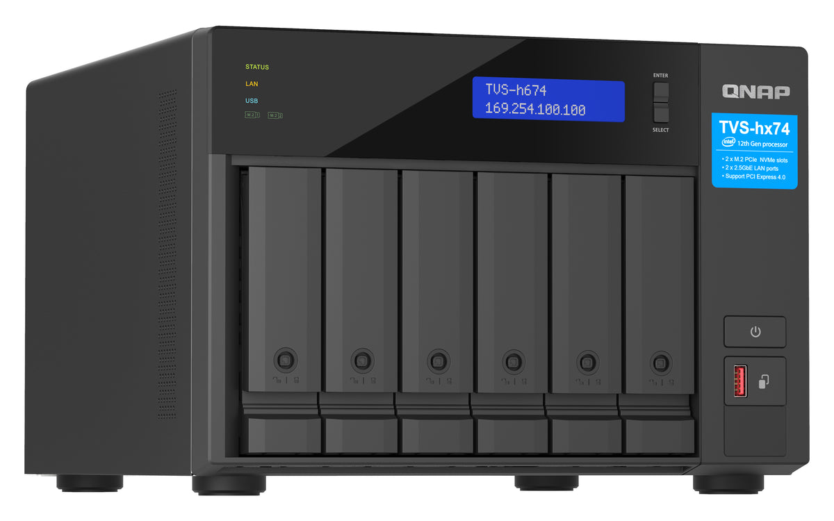 QNAP TVS-H674 NAS Tower Intel® Core™ i5 i5-12400 32 Go DDR4 0 To QuTS hero Noir - vue 4