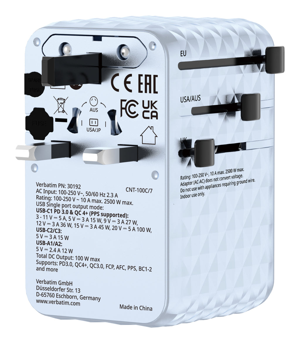 Verbatim 30192 Chargeur Universel Secteur Charge Rapide, Bleu