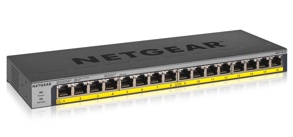 NETGEAR GS116LP Switch Gigabit Ethernet Non-géré PoE, Noir