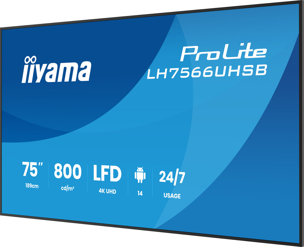iiyama LH7566UHSB-B1AG Écran d'affichage dynamique Écran plat de signalisation numérique 190,5 cm (75") LCD Wifi 800 cd/