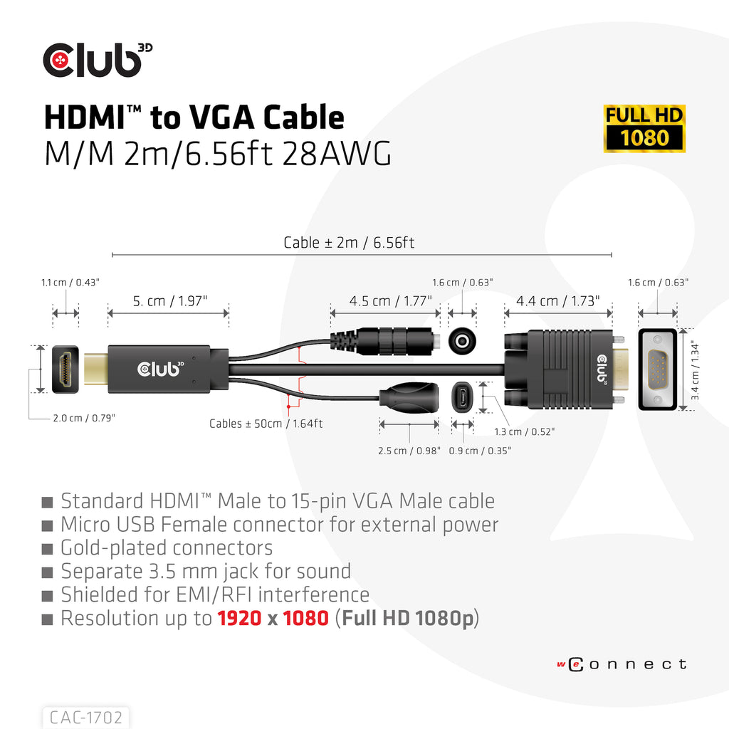 Club 3D Videoadapterkabel 2m Sort - vue 5