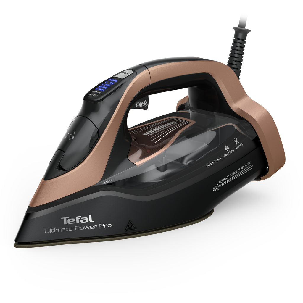 Tefal Ultimate Power Pro FV9E50 Fer à Repasser à Sec ou à Vapeur, Semelle Durilium AirGlide Autoclean, 3200 W, Noir et C