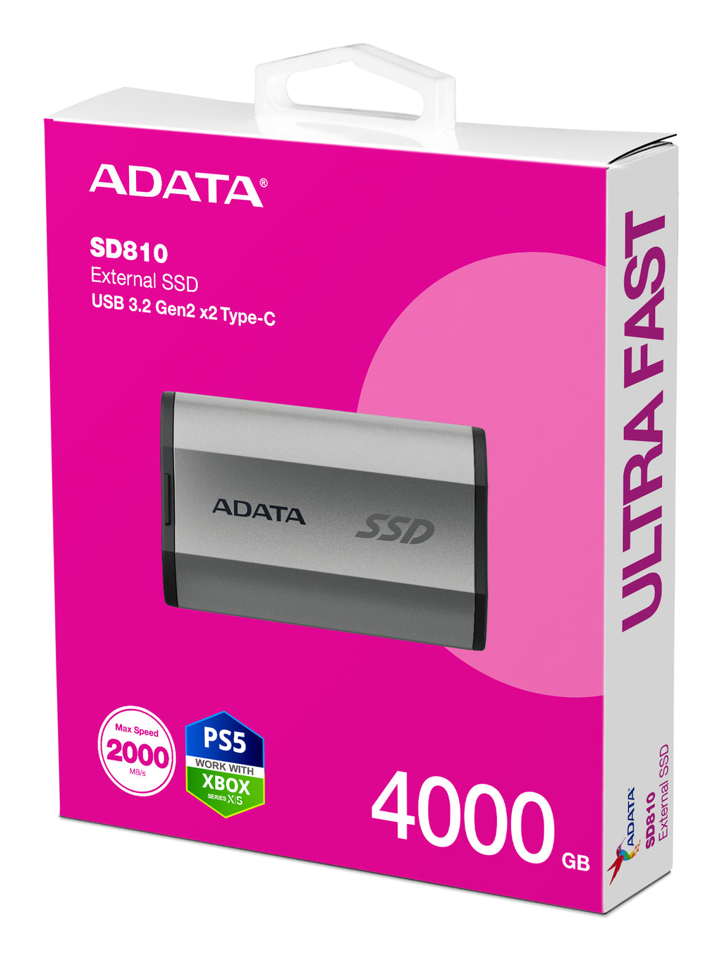 ADATA SD810 4 To USB Type-C USB 3.2 Gen 2x2 Argent
