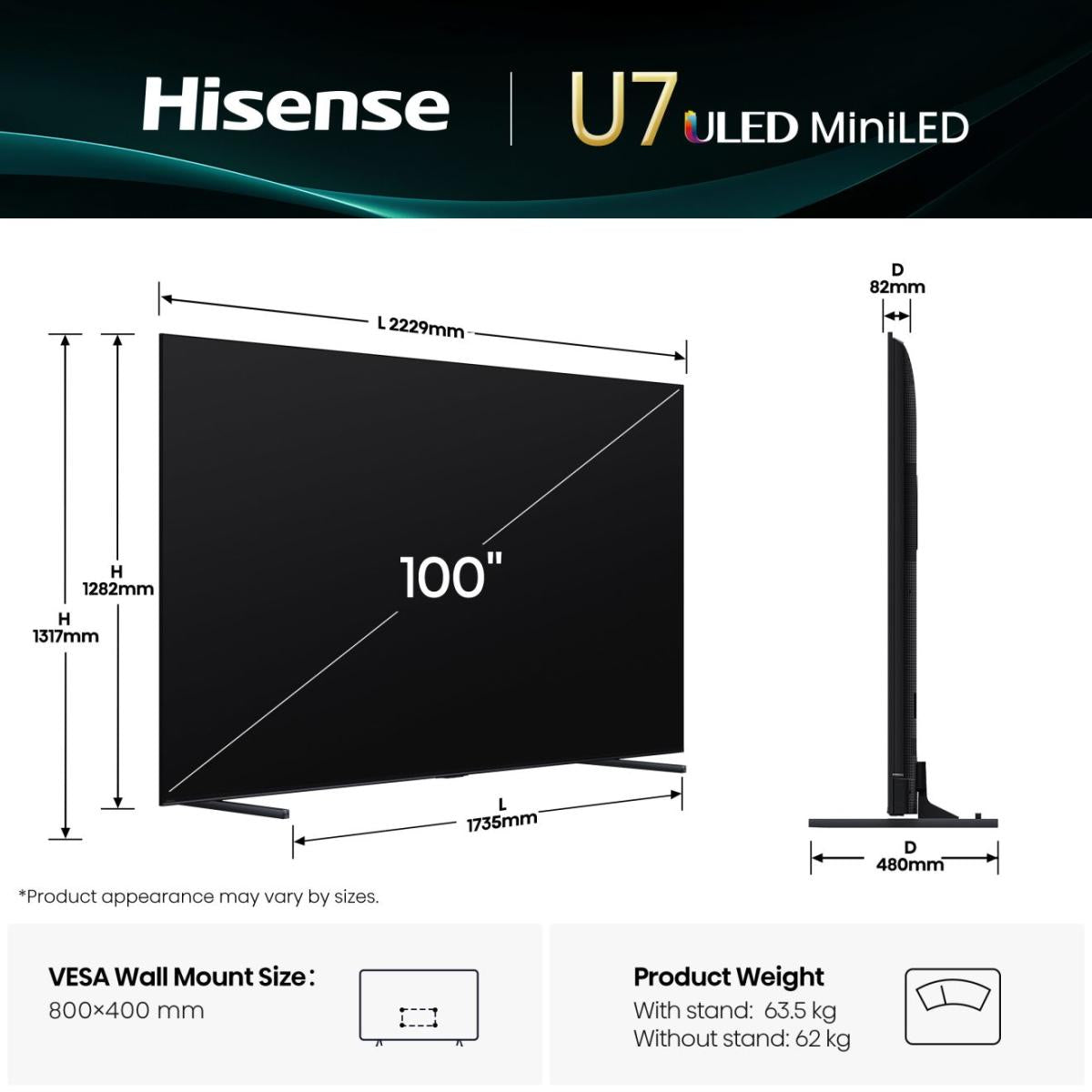 Hisense 100U7Q 2,54 m (100") 4K Ultra HD Smart TV Wifi Noir - vue 2