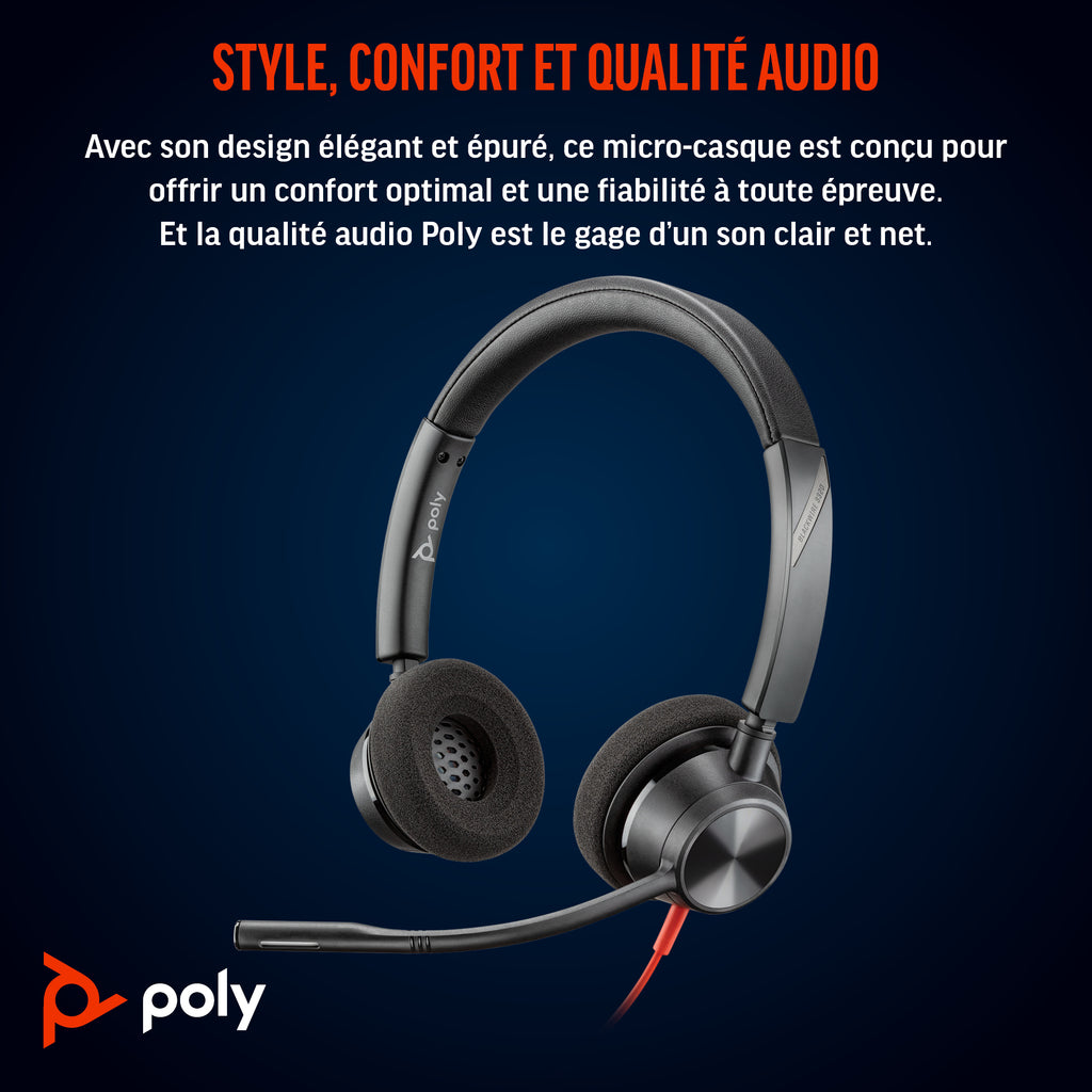HP Poly Micro-casque Poly Blackwire 3320 stéréo USB-C + adaptateur USB-C/A