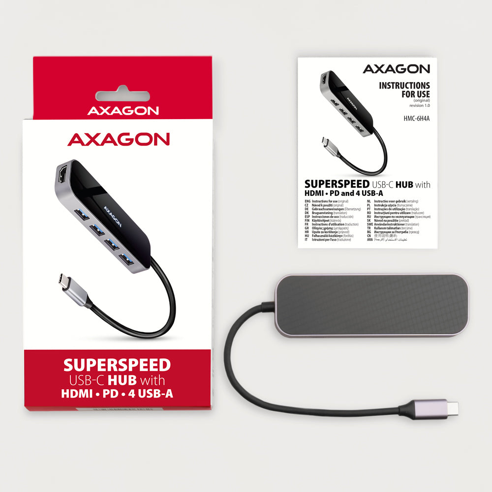 Axagon HMC-6H4A station d'accueil Avec fil USB 3.2 Gen 1 (3.1 Gen 1) Type-C Noir, Gris