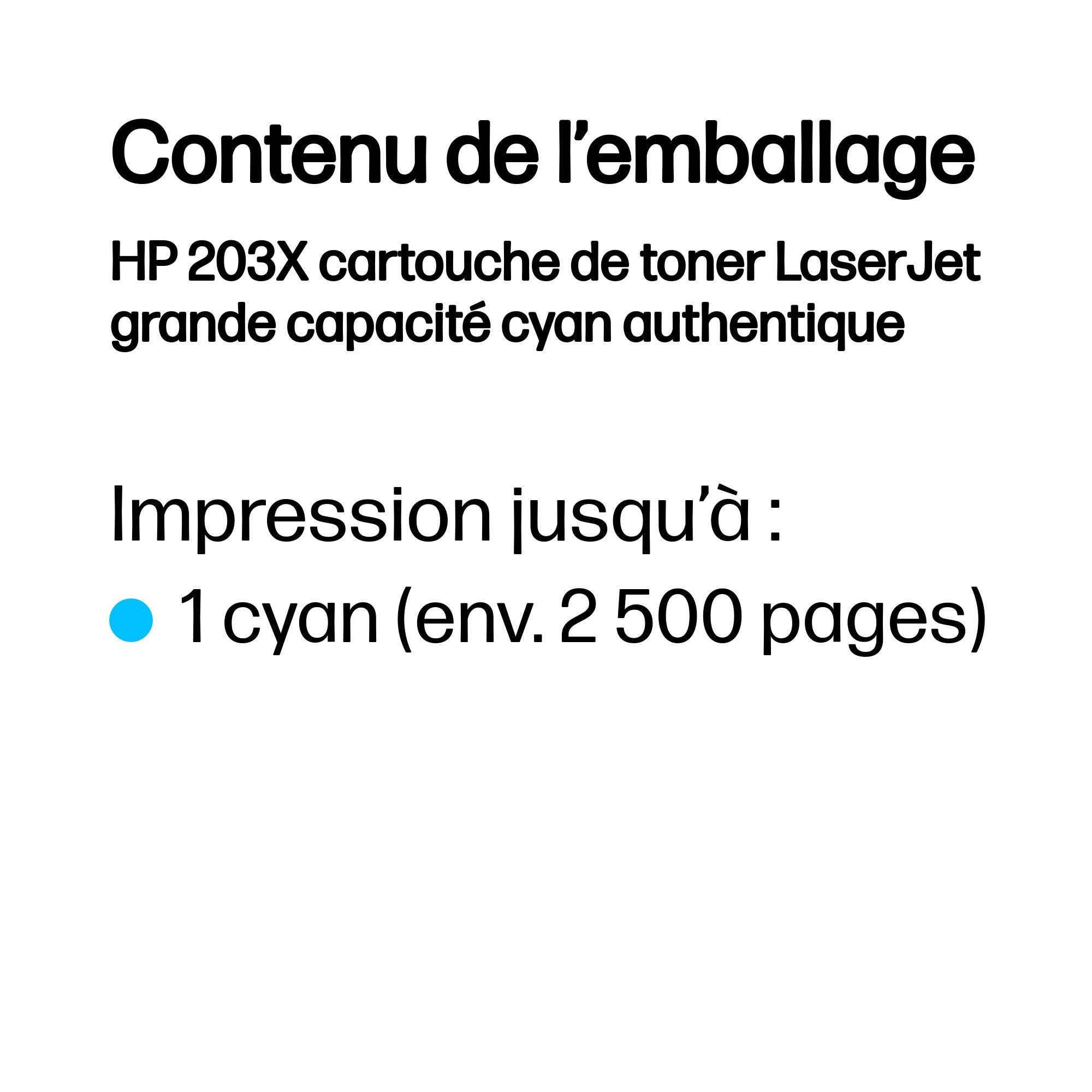 HP 203X cartouche de toner LaserJet grande capacité cyan authentique