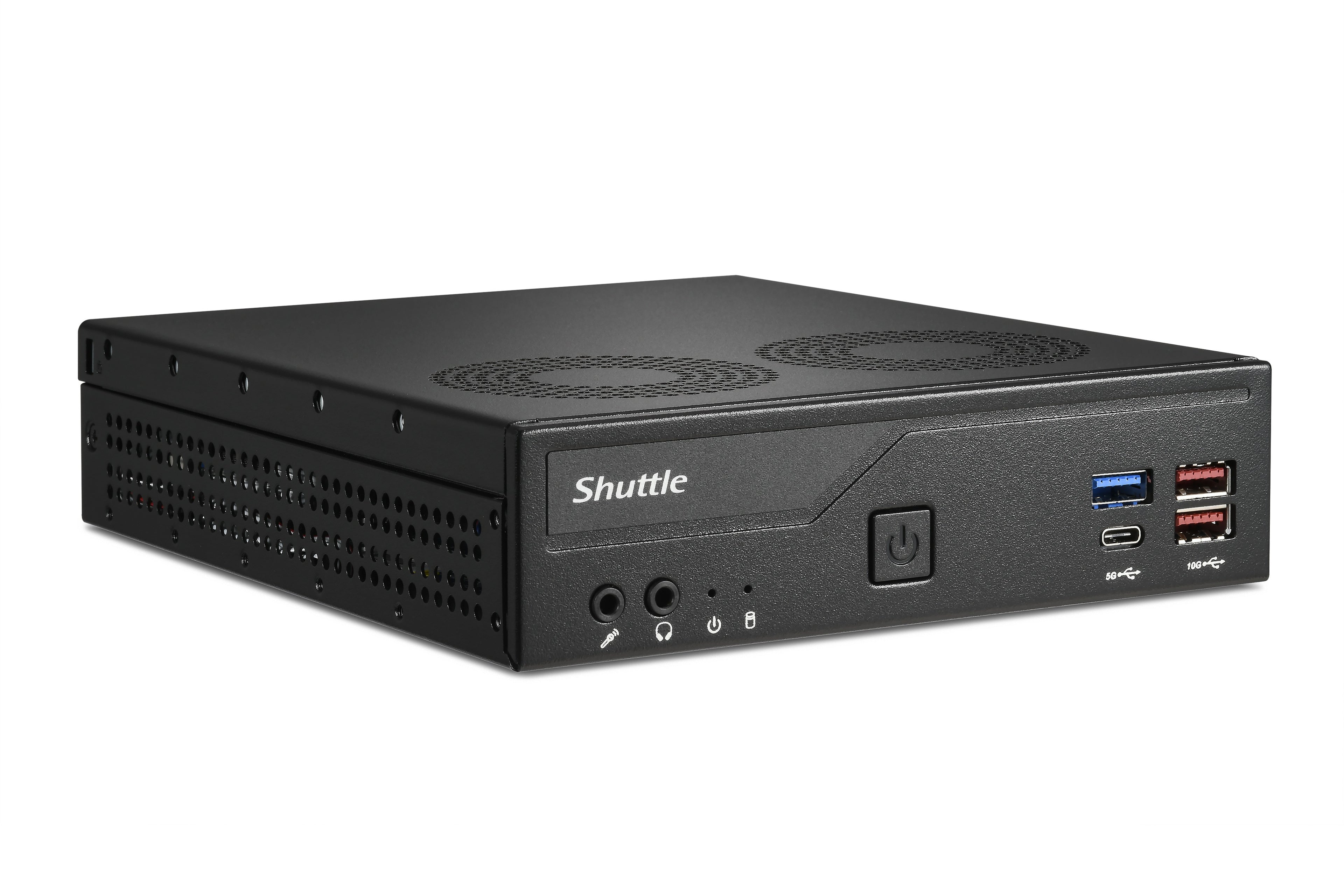 Shuttle Slim PC DH770 , S1700, 2x HDMI, 2x DP , 2x 2.5G LAN, 2x COM, 8x USB, 1x 2.5", 2x M.2, fonctionnement permanent 24/7, attaches VESA