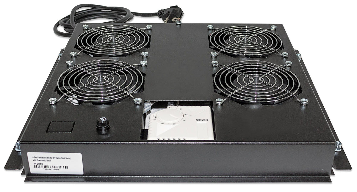 Intellinet Unité de ventilation à 4 ventilateurs pour racks 19", montage en toiture, avec thermostat, noire, garantie à vie