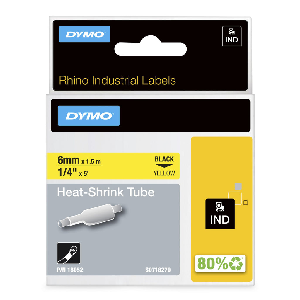 Gaines Thermorétractables Industrielles 6 mm x 1,5 m, Impression Noir sur Fond Jaune pour Étiqueteuses Rhino