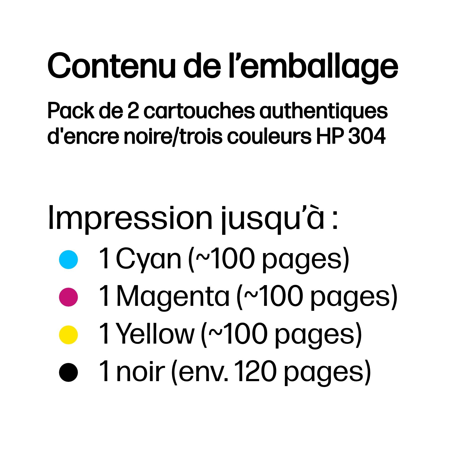 HP Pack de 2 cartouches authentiques d'encre noire/trois couleurs 304